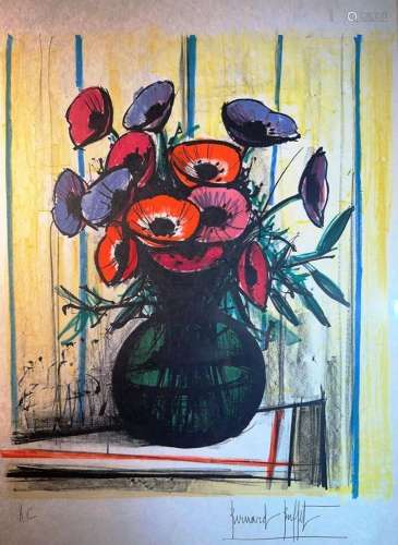 Bernard BUFFET. Nature morte aux fleurs. Lithographie. Signé...