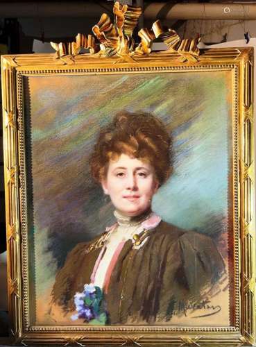 Louis Muraton 1850-1901. Portrait d'une élégante. Pastel. 71...