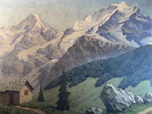 R. Walter. Paysage de montagne. HSToile. Signée. 81 x 100 cm...
