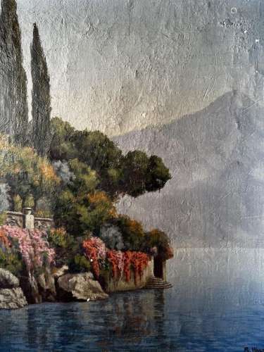 R. Walter. Paysage au lac. HSToile. Signée. 55 x 46 cm.