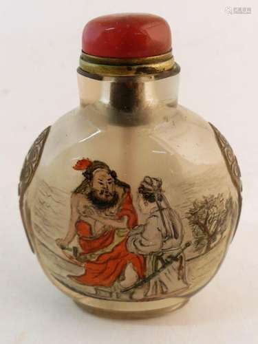 Art d'Asie. Tabatière en verre de Pékin. Bouchon en pierre d...