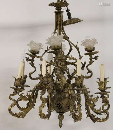 Antique 12 Arm Chandelier with  Glass Shades