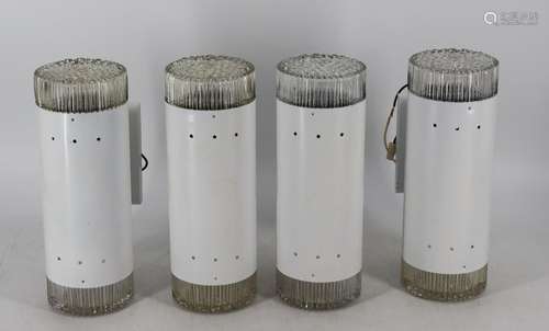 4 Midcentury Enameled Metal & Glass Sconces.