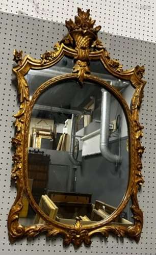 Carved & Gilt Mirror With Floral Urn Crown