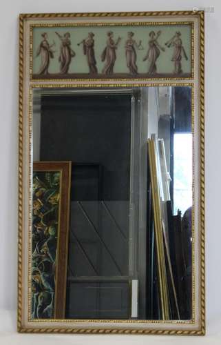 Vintage Hand Painted Giltwood Trumeau Style Mirror