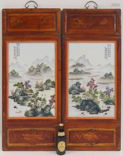 Large Pair of Framed Chinese Famille Rose Plaques.