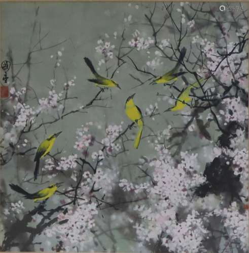 Signed Asian Painting of 'Birds and Flowers'.