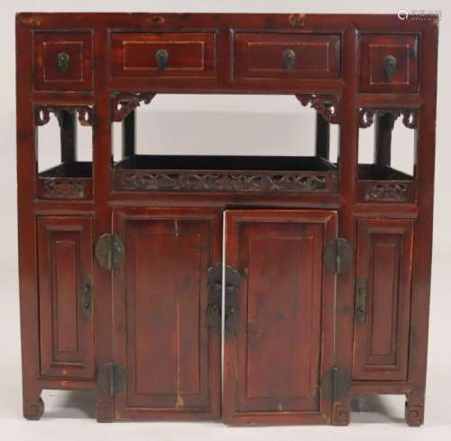 Chinese Multi-Purpose Carved Wood Cabinet.