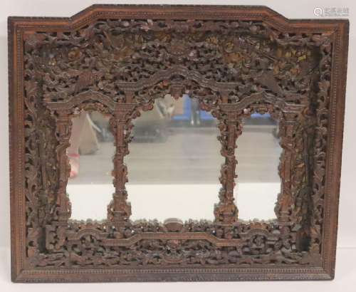 Highly Carved Chinoiserie Style Mirror.