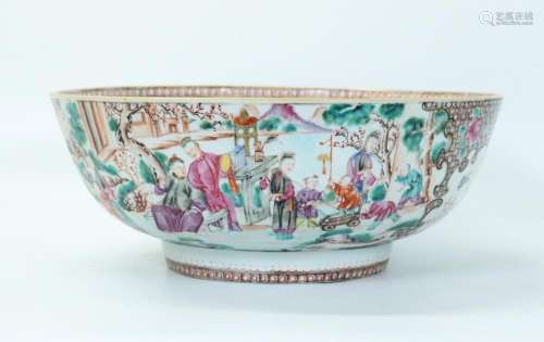 Chinese 18th C Mandarin Porcelain Punch Bowl