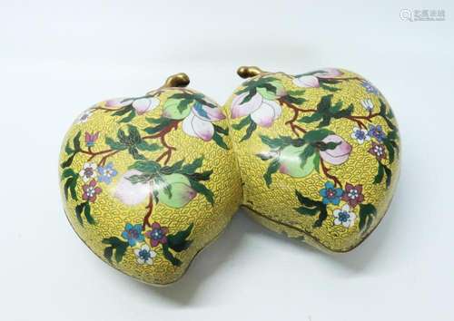 Chinese Double Peach Cloisonne & Gilt Bronze Box