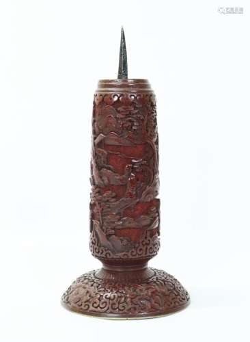 Chinese Red Cinnabar Lacquer Pricket Candlestick