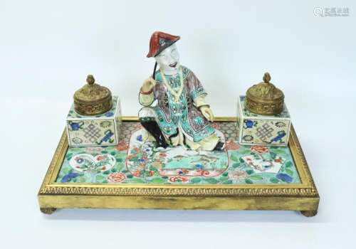 French / Chinese Export Ormolu Mounted Ink Stand
