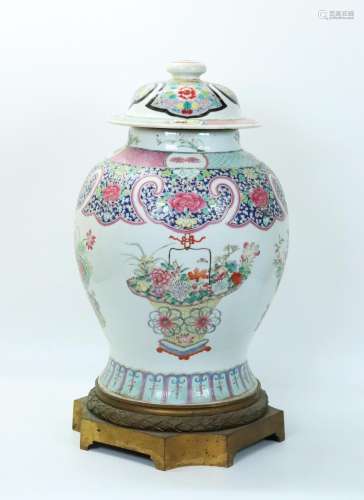 Chinese Qing Famille Rose Porcelain Temple Jar