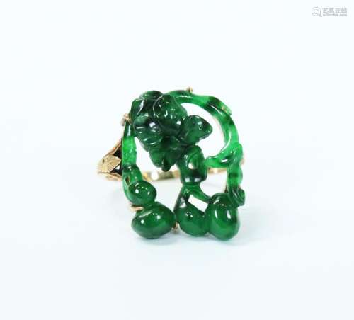 GIA Cert Natural Green Chinese Jadeite Ring, 18K