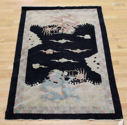 Vintage Chinese Hand Woven Dragon Carpet.