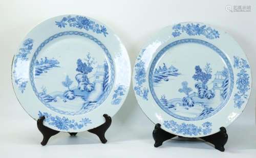 Lg Pr Chinese 18 C Blue White Porcelain Chargers