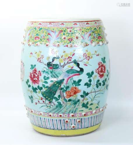 Chinese Rose & Light Blue Porcelain Garden Seat