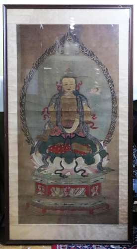 Chinese Ming Dynasty Seated Gilt Buddha on Paper