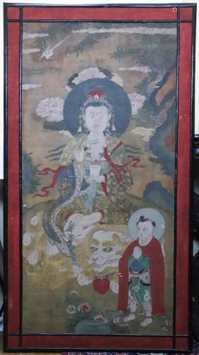 Chinese Ming Dynasty Silk Painting Seated Guanyin