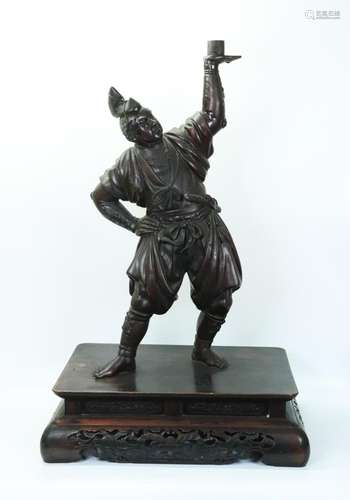 Large Japanese Bronze Standing Samurai & Stand