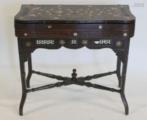 Anglo Indian Finely Carved & Inlaid Game Table.