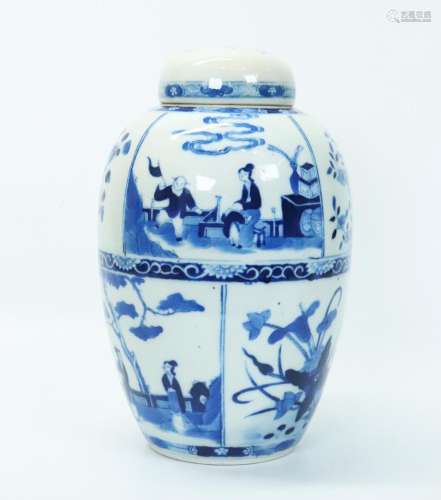 Chinese Qing Blue & White Porcelain Tea Jar