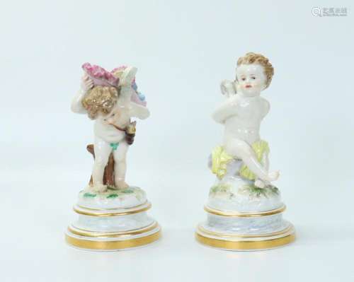 2 Meissen Porcelain 19th C Cherubs on Stands