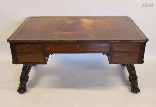 J. BRAMAH. Antique Mahogany Partners Desk.