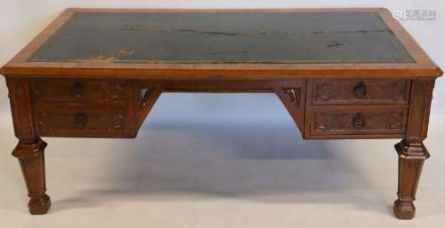 GREGORY & CO. Burr Walnut Leathertop Partners Desk