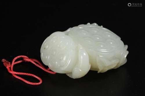 Chinese 19th C White Jade Carved Lotus Toggle