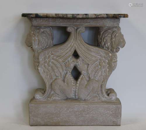 Finely Carved Marbletop Griffin Console Table
