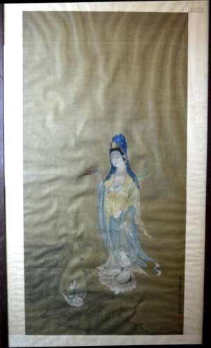 Color Painting on Silk, "Dong BangDa" Guanyin