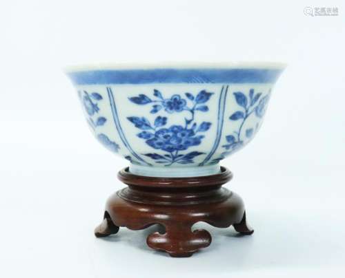 Fine & Small Chinese Blue & White 6 Panel Bowl