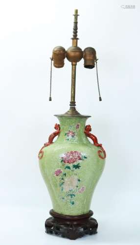 Chinese 19th C Lime Enameled Porcelain Vase