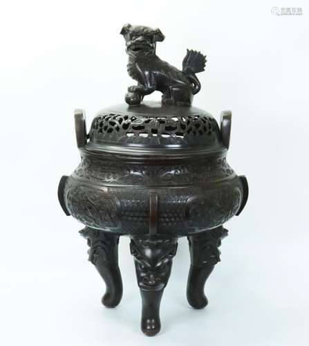 Large Chinese Bronze Archaistic Incense Burner