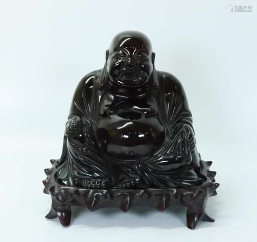 Chinese Cherry Amber Seated Budai Buddha