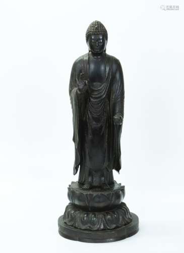 Japanese Antique Bronze Buddha & Lotus Stand