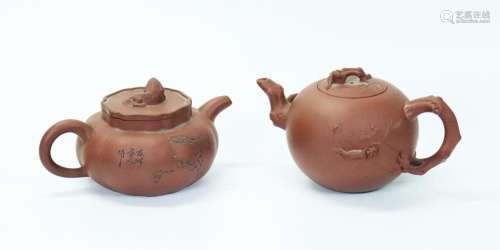 2 Chinese Yixing Teapots: Squirrel & Grape, Gourd