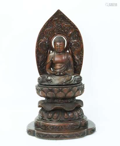Japanese Carved Wood Seated Meditating Buddha
