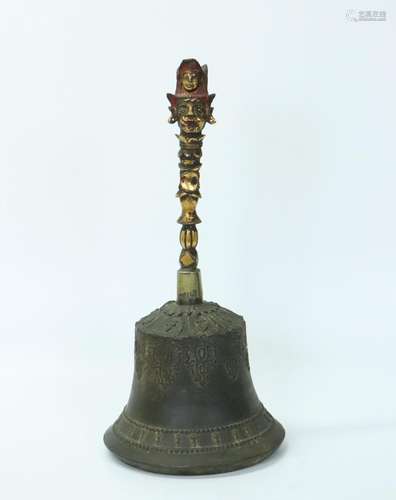 Tibetan 18th/19th C Gilt Bronze Prayer Bell