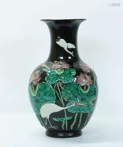 Chinese Famille Noire Biscuit Porcelain Vase