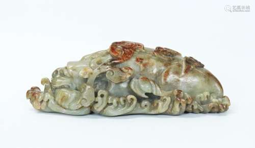 Fine Chinese 17th/18th C Jade Water Beast & 5 Bats