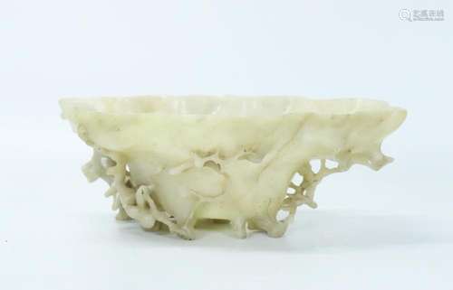 Chinese White Shoushan Soapstone Tree-Root Bowl