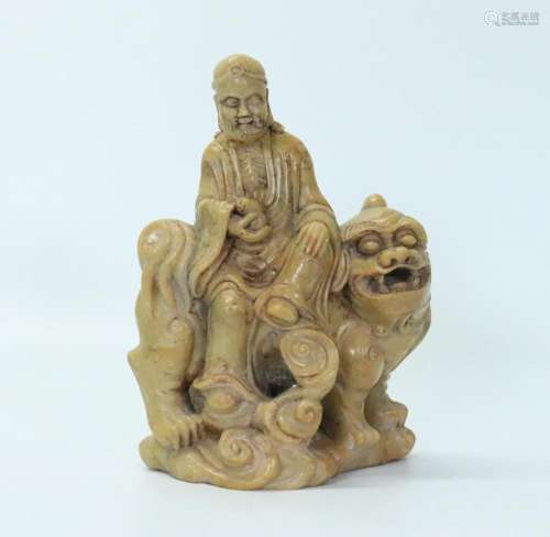 Chinese Shoushan Soapstone Lohan on Fu Lion