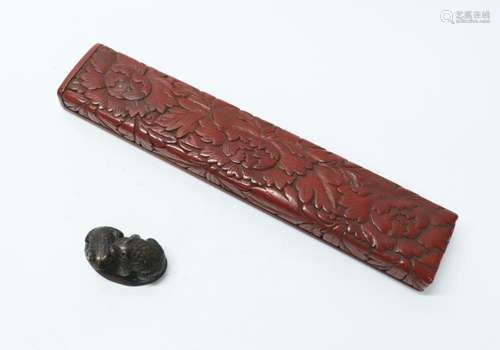 Japanese Cinnabar Lacquer Chopstick Box; Netsuke