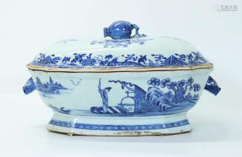 Chinese 18th C Blue & White Porcelain Tureen