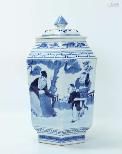 Chinese Qing Blue & White Porcelain Hexagonal Jar