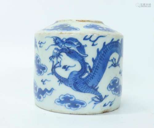 Chinese 19th C Blue & White Porcelain Water Pot