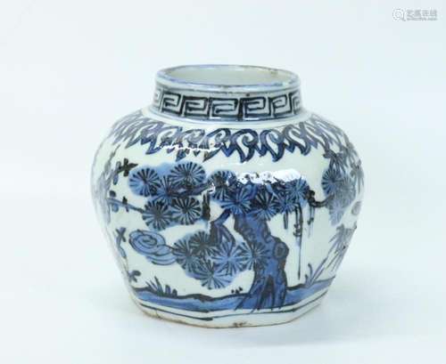 Chinese Blue & White Porcelain Octagonal Jar